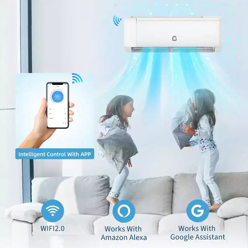 Climatiseur et thermopompe bibloc Acekool 11 500 BTU, CVC sans conduit avec inverseur SEER 18,5 et Wi-Fi, refroidit les pièces jusqu'à 70 m²