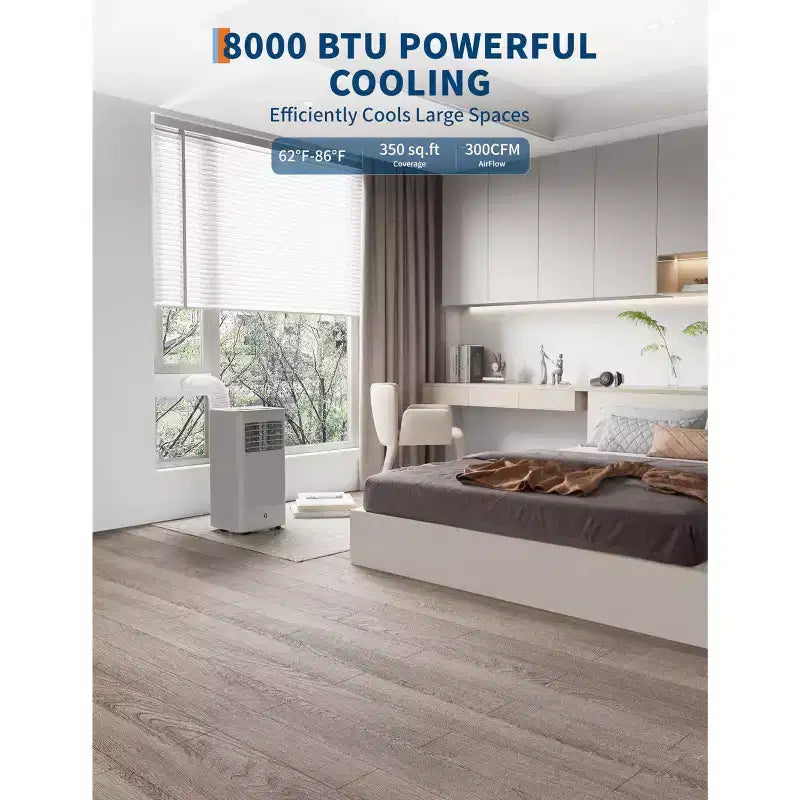 Climatiseur portable silencieux de 7 000 BTU, 3-en-1 CA/ventilateur/déshumidificateur avec télécommande, minuterie 24h et mode veille, rafraîchit les pièces jusqu'à 42 m²