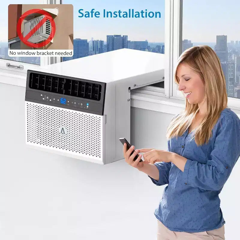 Climatiseur de fenêtre en U de 8 000 BTU Ultra silencieux Efficace sur le plan énergétique Profondeur réglable Télécommande Filtre lavable