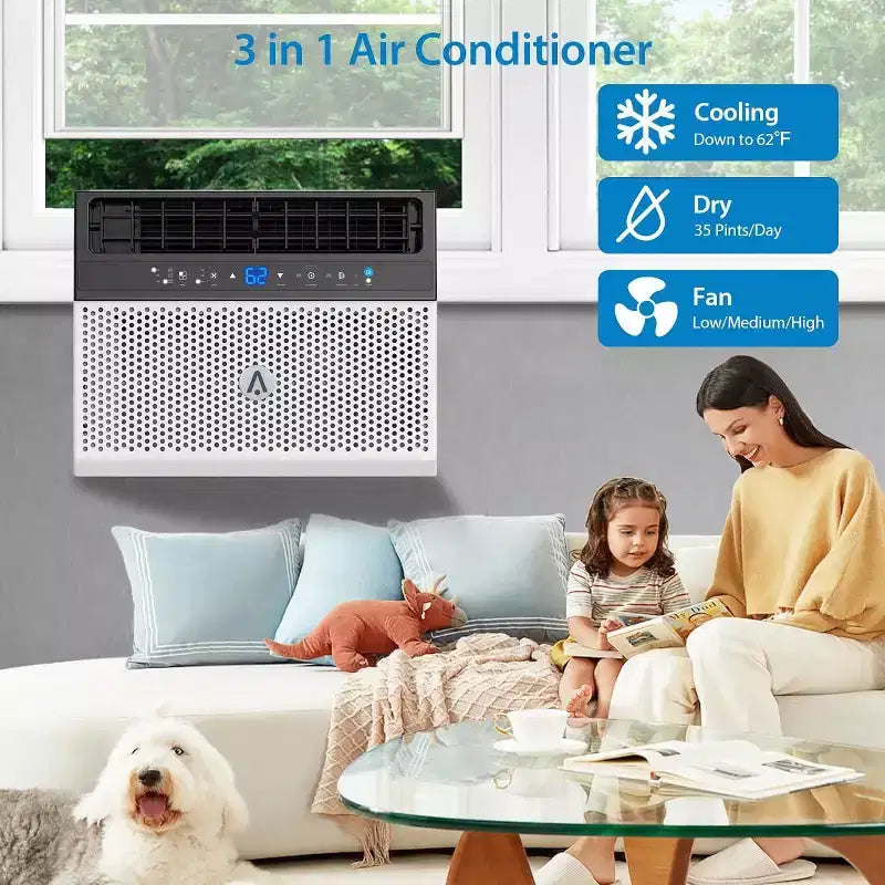 Climatiseur de fenêtre en U de 8 000 BTU Ultra silencieux Efficace sur le plan énergétique Profondeur réglable Télécommande Filtre lavable
