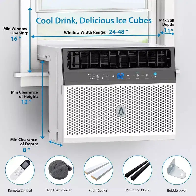 Climatiseur de fenêtre en U de 8 000 BTU Ultra silencieux Efficace sur le plan énergétique Profondeur réglable Télécommande Filtre lavable