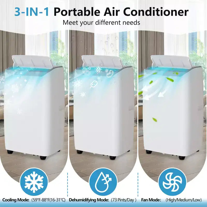 Climatiseur portable 14 000 BTU avec déshumidificateur intégré – Unité de climatisation portable pour pièces jusqu'à 70 m², télécommande, kit d'évacuation pour fenêtre