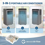 Climatiseur portable puissant 10000 BTU 3-en-1 : Refroidissement, Déshumidificateur et Ventilateur Télécommande, Minuteur 24H, Fonctionnement Silencieux, Kit Fenêtre