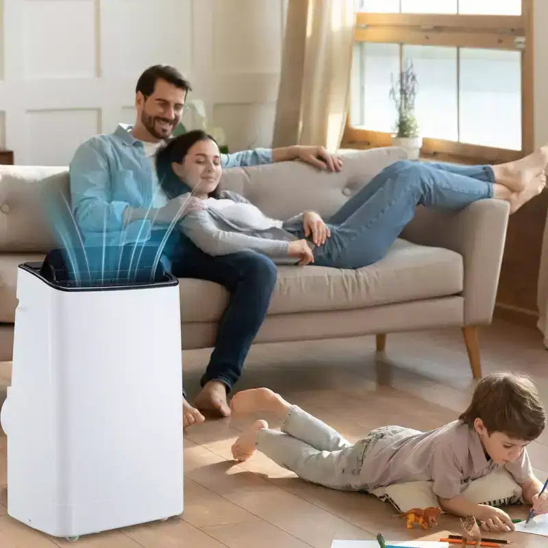 Climatiseur portable silencieux de 14 000 BTU : 3-en-1 rafraîchisseur, déshumidificateur et ventilateur pour grandes pièces jusqu'à 70 m². Comprend une télécommande, un mode veille et une minuterie de 24 heures