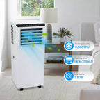 Climatiseur portable blanc de 8 000 BTU – Puissante climatisation pour des espaces de 32,5 m². 4 modes : Froid, Ventilateur, Déshumidificateur et Veille avec télécommande et minuterie programmable 24h/24