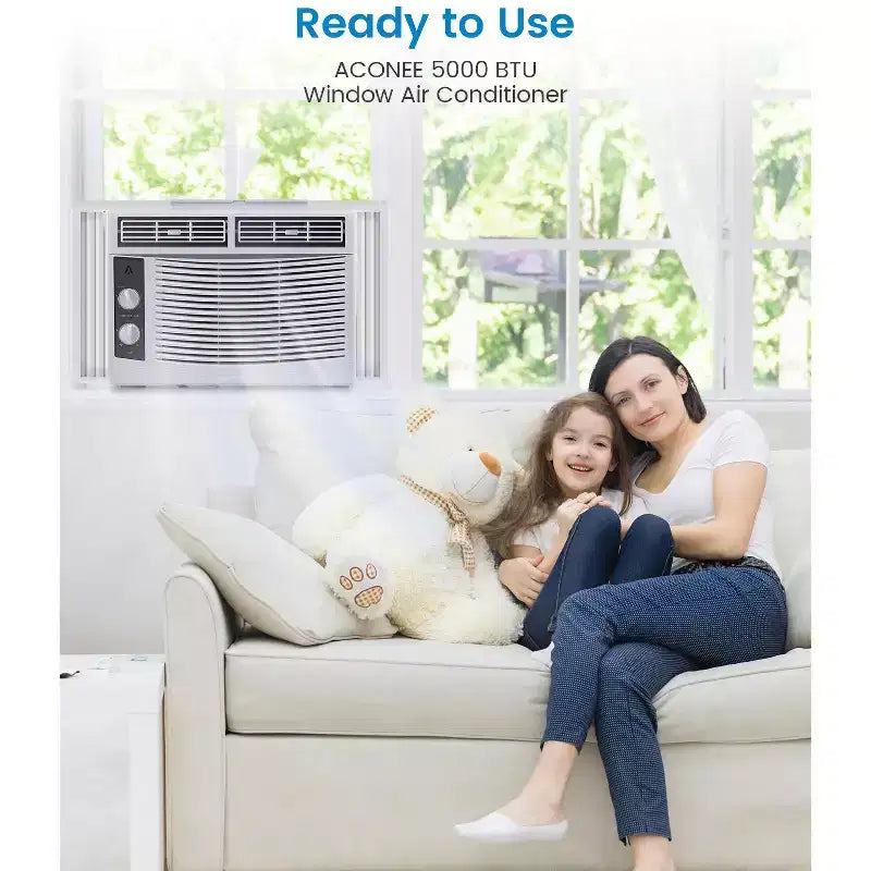 Climatiseur de fenêtre économe en énergie de 5000 BTU pour pièces jusqu'à 14 m² Fonctionnement silencieux, commandes mécaniques, installation facile