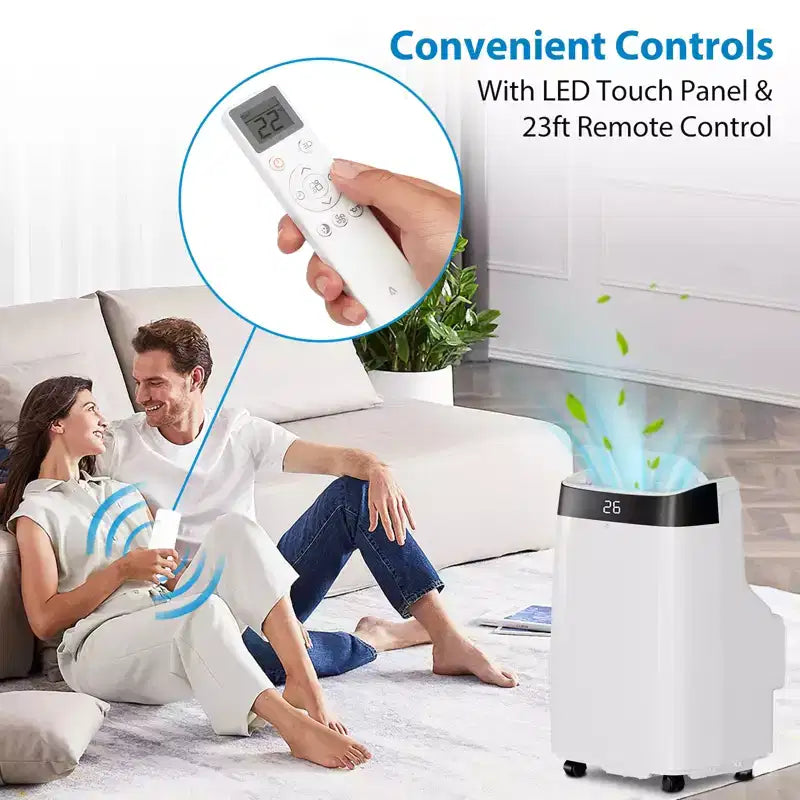 Climatiseur portable avec kit de fenêtre complet et tuyau : 10 000 BTU, refroidissement 3-en-1 pour pièces de 42 m² (refroidissement/déshumidification/ventilateur). Fonctionnalités : minuterie de 24 heures