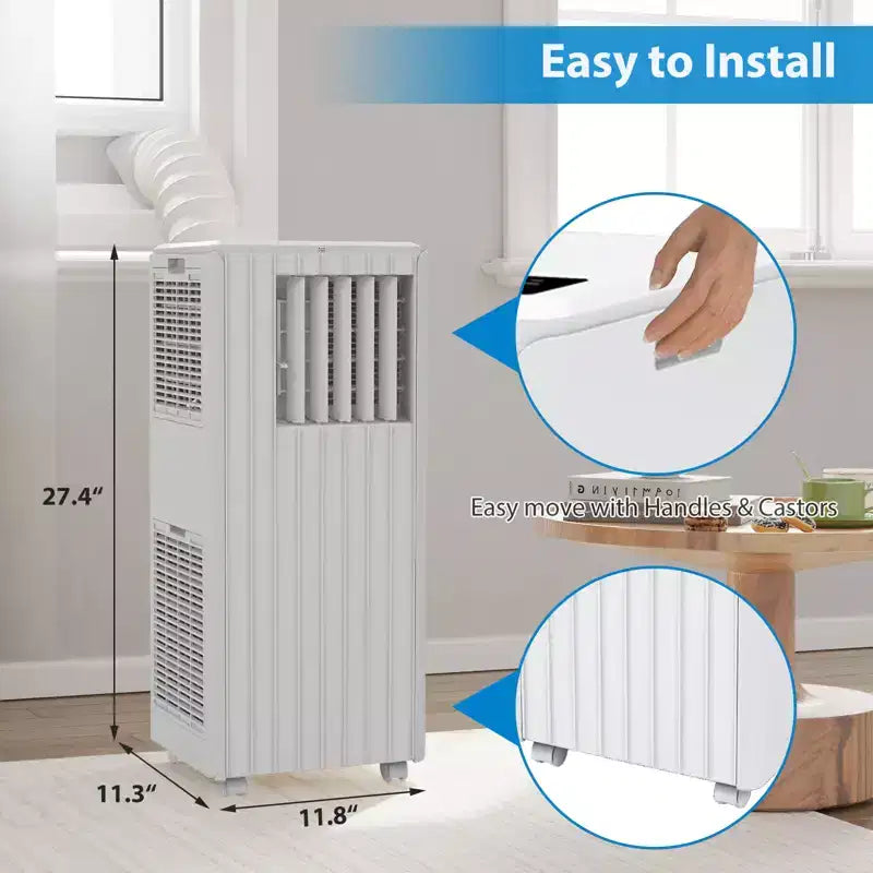 Climatiseur portable blanc 3-en-1 sur pied de 8 000 BTU, refroidit 32,5 m² avec déshumidificateur, ventilateur et télécommande