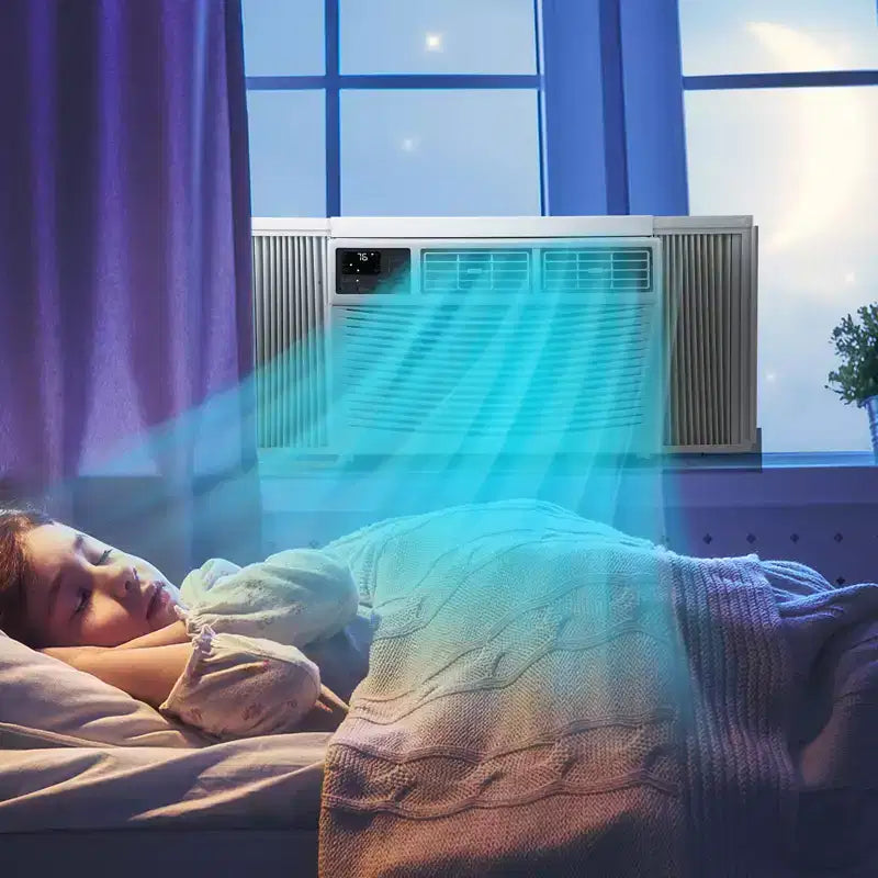 Climatiseur de fenêtre 8000 BTU avec télécommande, contrôle par application, ouverture de fenêtre flexible, 3 vitesses de refroidissement et de ventilation