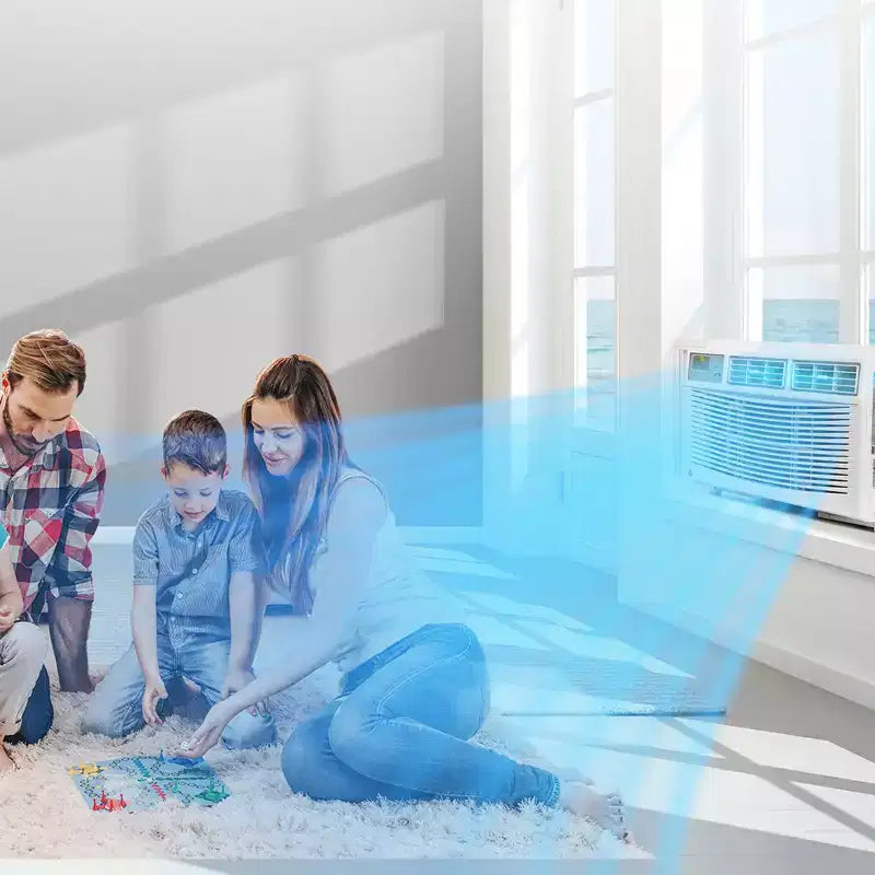 Climatiseur de fenêtre 8000 BTU avec télécommande, contrôle par application, ouverture de fenêtre flexible, 3 vitesses de refroidissement et de ventilation
