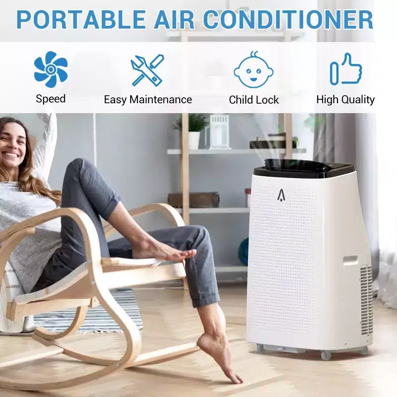 Climatiseur portable intelligent Acekool 15 000 BTU, climatisation intérieure 5-en-1, télécommande, silencieux, jusqu'à 79 m², pour chambre à coucher/bureau, dessus noir