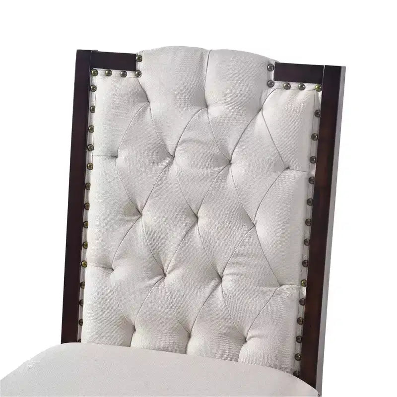 Silla de comedor de lino beige con respaldo alto, capitoné, juego de 4