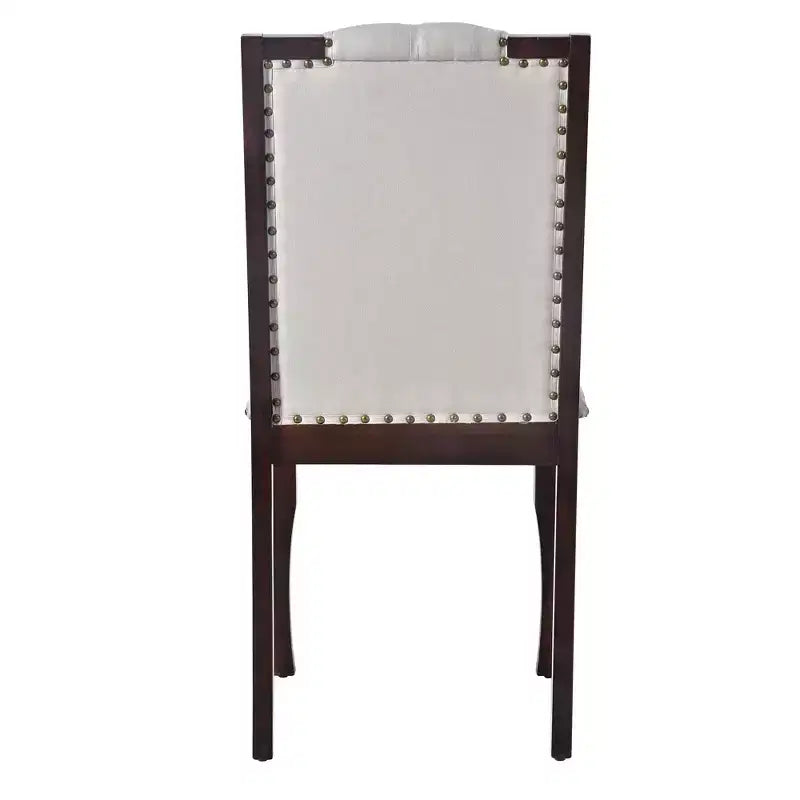 Silla de comedor de lino beige con respaldo alto, capitoné, juego de 4