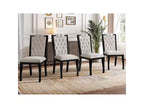 Silla de comedor de lino beige con respaldo alto, capitoné, juego de 4