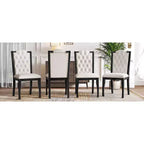 Silla de comedor de lino beige con respaldo alto, capitoné, juego de 4
