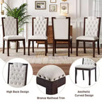 Silla de comedor de lino beige con respaldo alto, capitoné, juego de 4