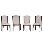 Silla de comedor de lino beige con respaldo alto, capitoné, juego de 4