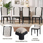 Silla de comedor de lino beige con respaldo alto, capitoné, juego de 4