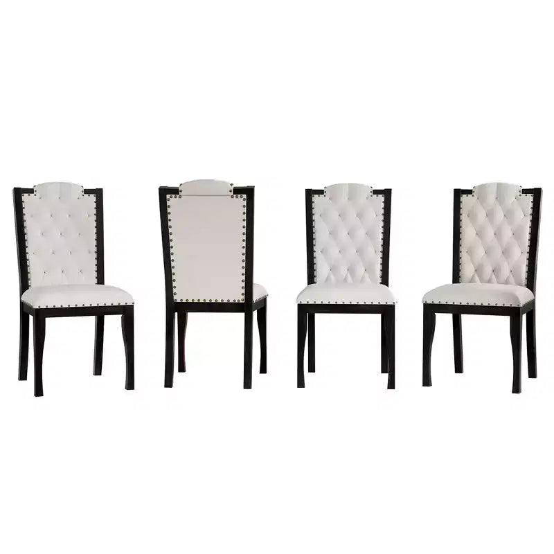 Silla de comedor de lino beige con respaldo alto, capitoné, juego de 4
