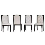 Silla de comedor de lino beige con respaldo alto, capitoné, juego de 4