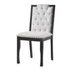 Silla de comedor de lino beige con respaldo alto, capitoné, juego de 4