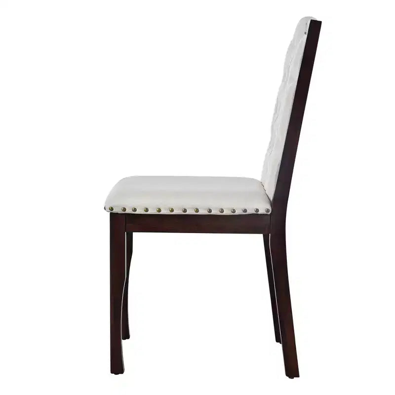 Silla de comedor de lino beige con respaldo alto, capitoné, juego de 4