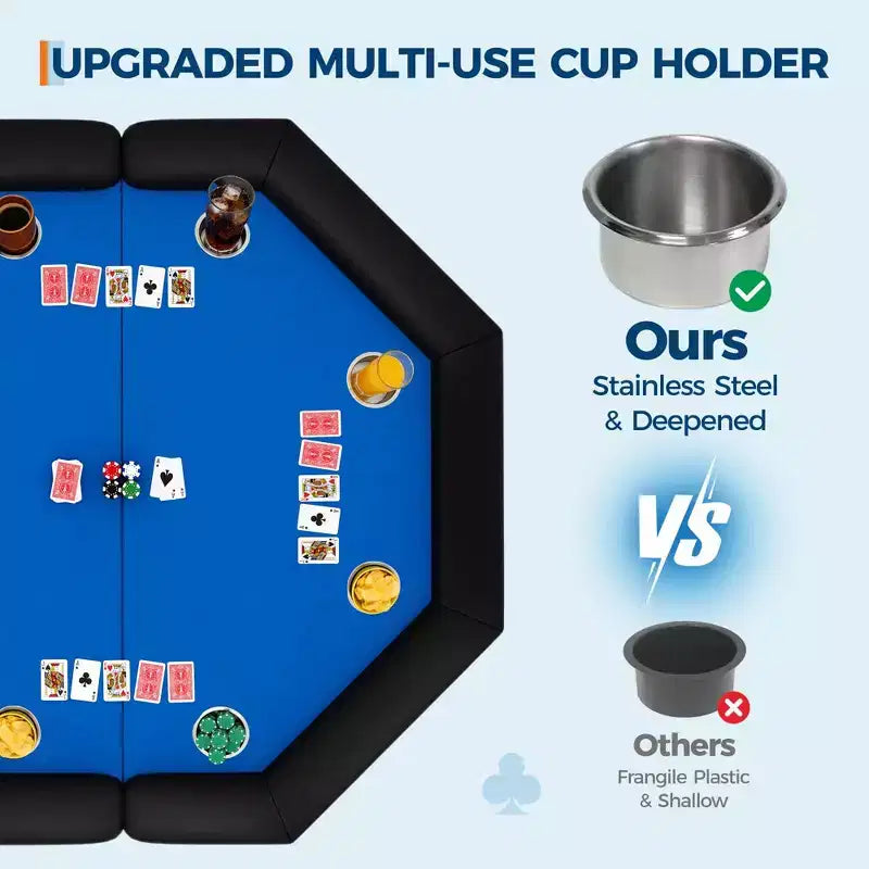 Mesa de póker octogonal plegable negra, 8 jugadores