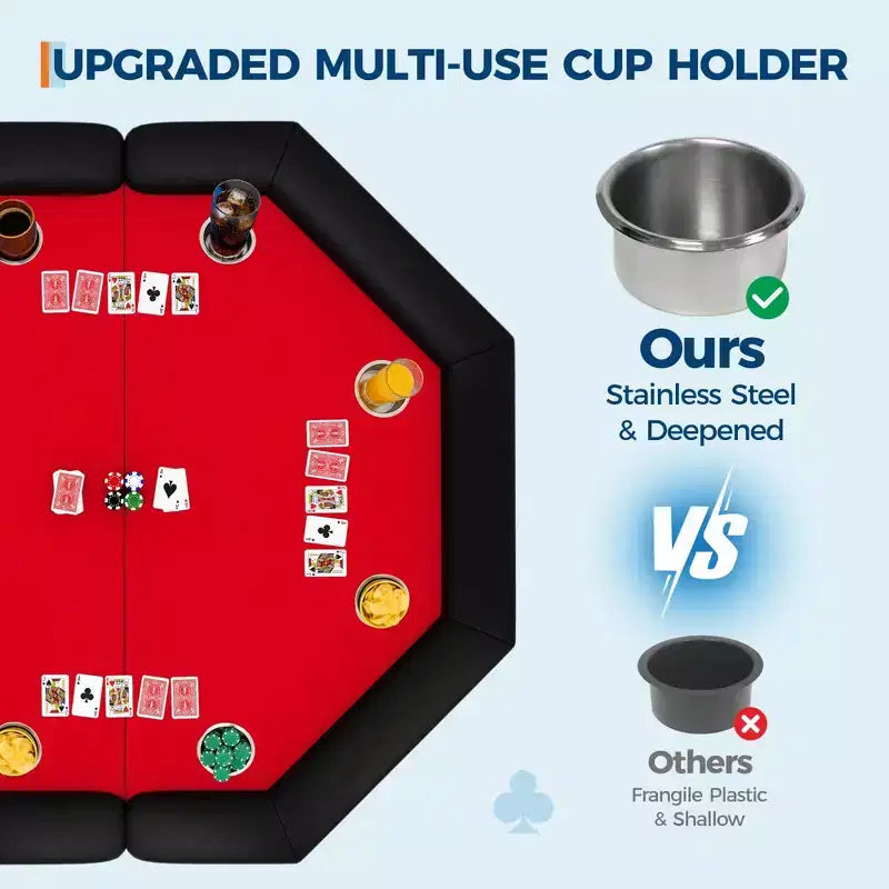 Mesa de póker octogonal plegable negra, 8 jugadores