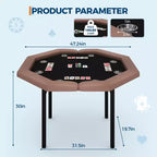 Mesa de póker octogonal plegable negra, 8 jugadores
