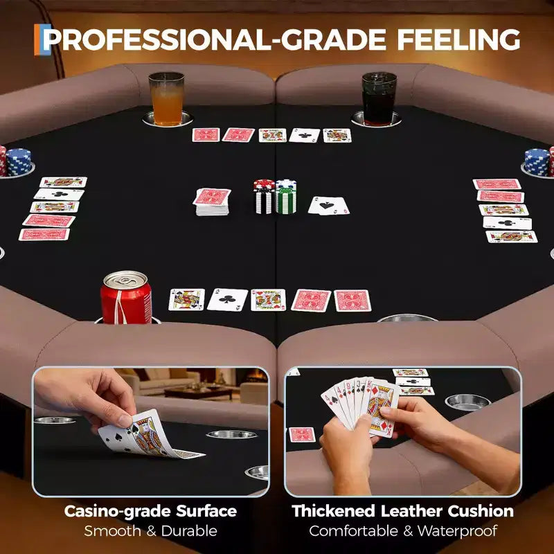 Mesa de póker octogonal plegable negra, 8 jugadores