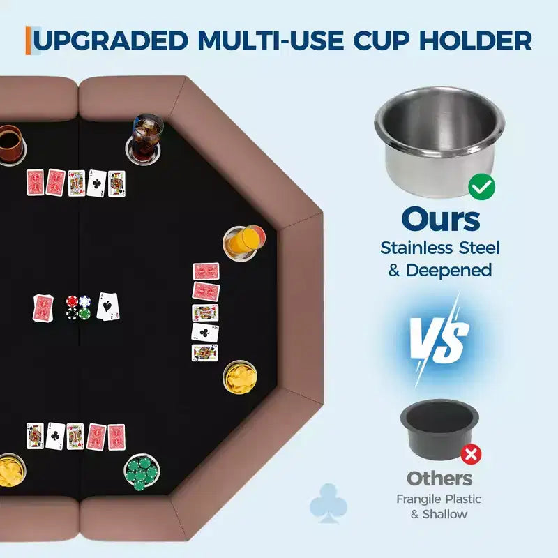 Mesa de póker octogonal plegable negra, 8 jugadores