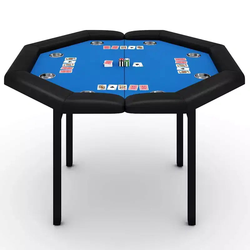 Mesa de póker octogonal plegable negra, 8 jugadores