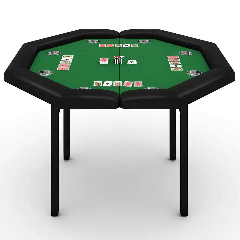 Mesa de póker octogonal plegable negra, 8 jugadores