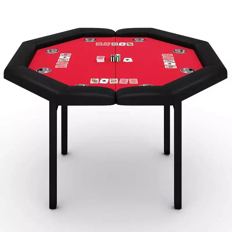 Mesa de póker octogonal plegable negra, 8 jugadores