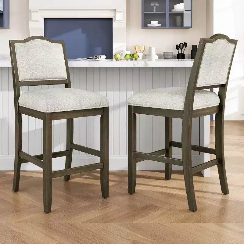 Set of 2 Counter Height Bar Stools with Rustic Design and Ergonomic Support