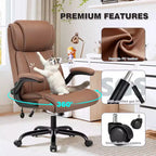 Silla de oficina de cuero de respaldo alto, color negro/marrón/gris claro, con brazos abatibles, para 1 persona