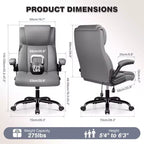 Silla de oficina de cuero de respaldo alto, color negro/marrón/gris claro, con brazos abatibles, para 1 persona