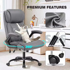 Silla de oficina de cuero de respaldo alto, color negro/marrón/gris claro, con brazos abatibles, para 1 persona