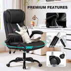 Silla de oficina de cuero de respaldo alto, color negro/marrón/gris claro, con brazos abatibles, para 1 persona