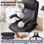 Silla de oficina de cuero de respaldo alto, color negro/marrón/gris claro, con brazos abatibles, para 1 persona
