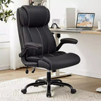 Silla de oficina de cuero de respaldo alto, color negro/marrón/gris claro, con brazos abatibles, para 1 persona