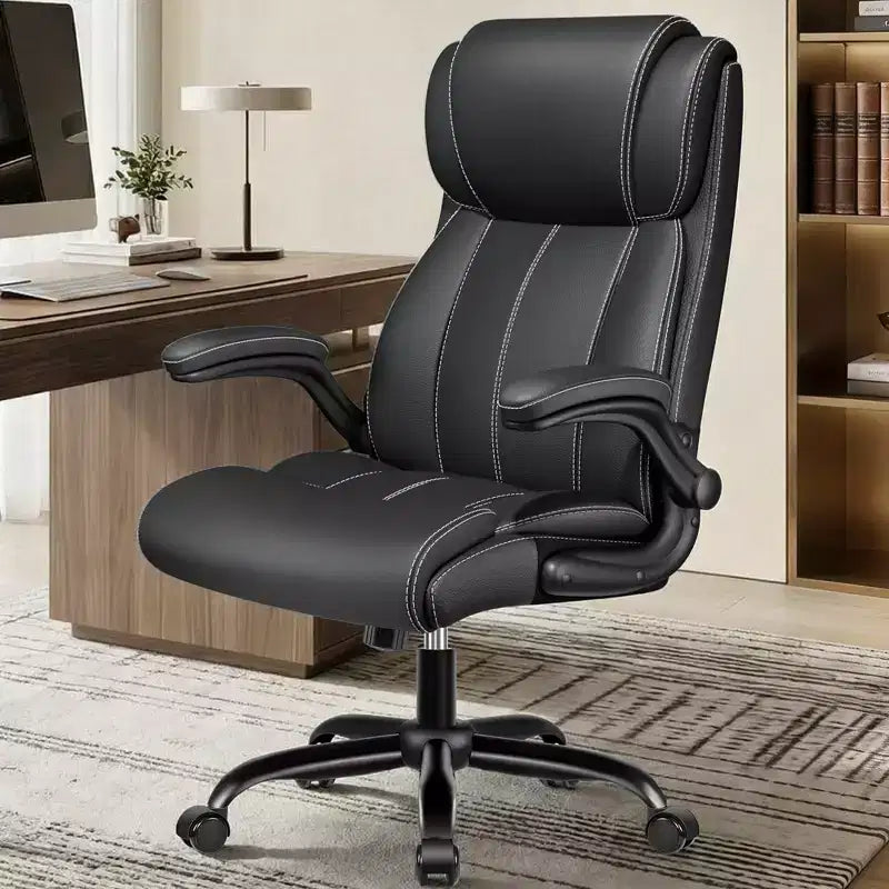 KERDOM Ergonomic Office Chair,Desk Computer Chair, Leather High Back Executive Chairs with Adjustable Lumbar Support & Flip Up Arms, Rocking
