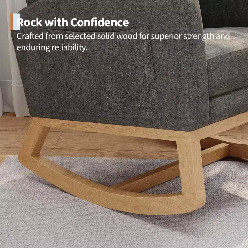 Sillón mecedora deslizante tapizado con bolsillo lateral, estructura de madera, 1 asiento, varios colores