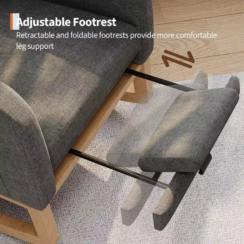 Sillón mecedora deslizante tapizado con bolsillo lateral, estructura de madera, 1 asiento, varios colores