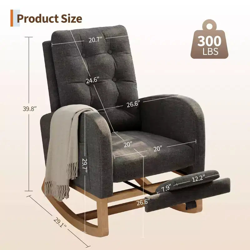 Sillón mecedora deslizante tapizado con bolsillo lateral, estructura de madera, 1 asiento, varios colores