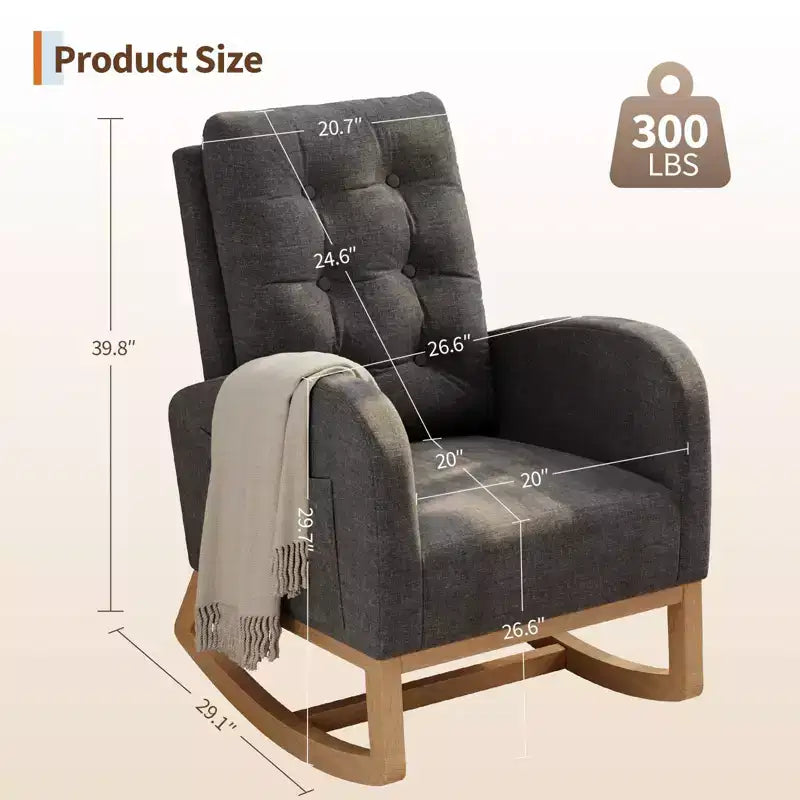 Sillón mecedora deslizante tapizado con bolsillo lateral, estructura de madera, 1 asiento, varios colores