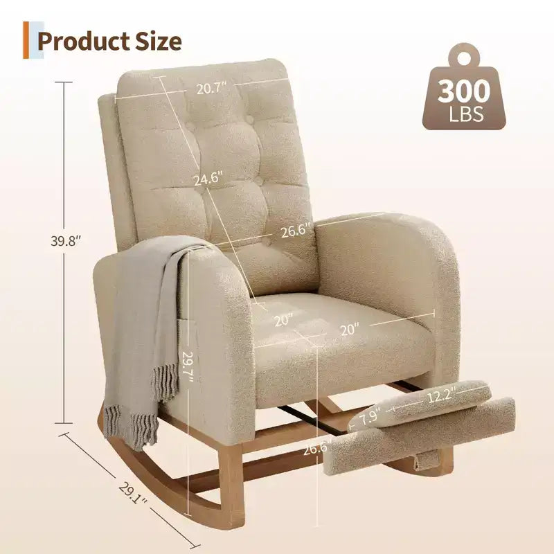 Sillón mecedora deslizante tapizado con bolsillo lateral, estructura de madera, 1 asiento, varios colores