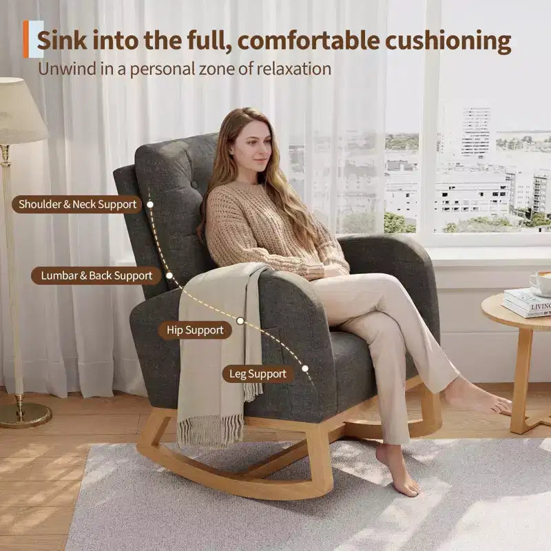 Sillón mecedora deslizante tapizado con bolsillo lateral, estructura de madera, 1 asiento, varios colores