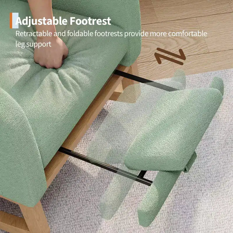 Sillón mecedora deslizante tapizado con bolsillo lateral, estructura de madera, 1 asiento, varios colores