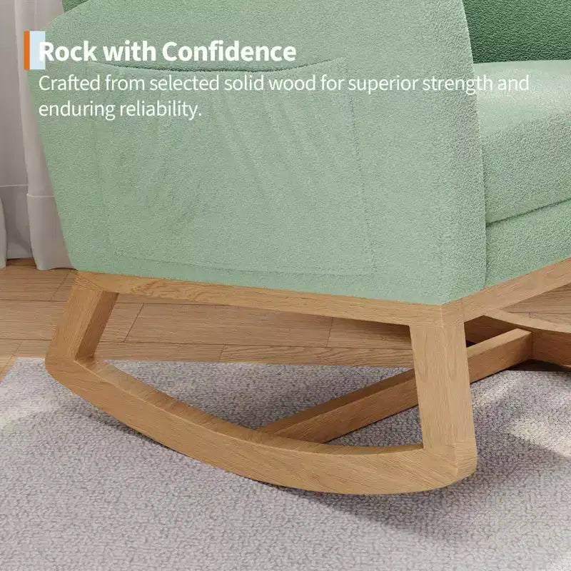 Sillón mecedora deslizante tapizado con bolsillo lateral, estructura de madera, 1 asiento, varios colores